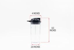 llustrated dimensions of the NutriBullet ZNBF30500Z 24-oz container showing the height, length, and width across in inches. 