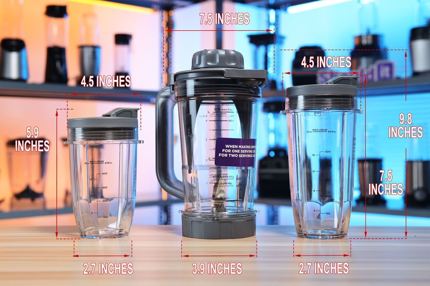 Ninja TWISTi blender cup size comparison and dimensions