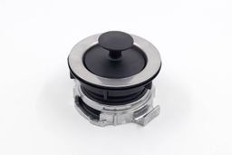 EZ Mount assembly for garbage disposals placed on white platform with splash guard in position.