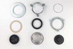 Backup flange, mounting ring, snap ring, fiber gasket, cushion mount, sink flange, stopper, lower mounting ring.