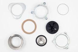 Backup flange, mounting ring, snap ring, fiber gasket, cushion mount, sink flange, stopper, lower mounting ring.