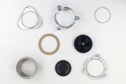 Backup flange, mounting ring, snap ring, fiber gasket, cushion mount, sink flange, stopper, lower mounting ring.