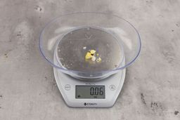 0.06 ounces of shredded dietary fiber on digital scale.