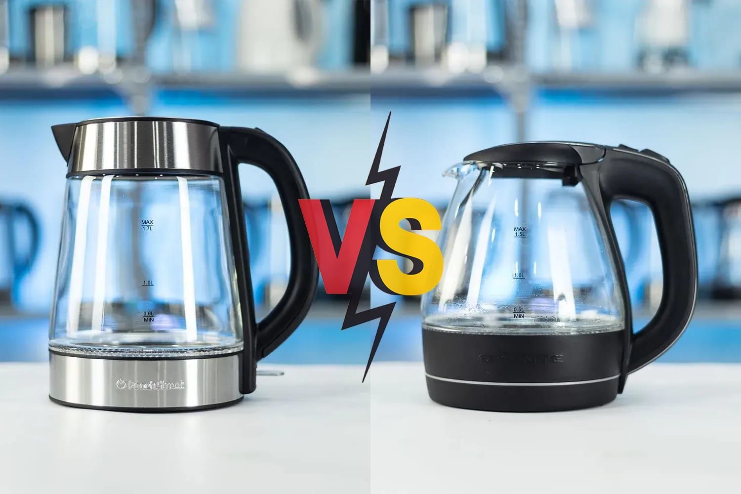 Peach Street Electric Kettle PE-1300 vs Ovente Glass Electric Kettle KG83B