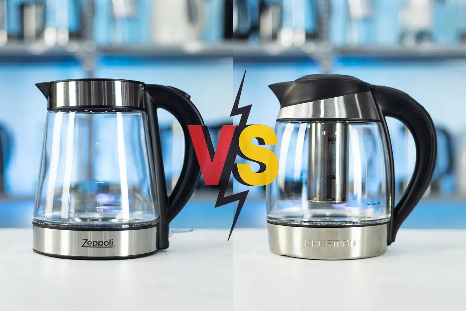 Zeppoli Electric Kettle ZPL-KETTLE vs Chefman Electric Kettle 5 Presets