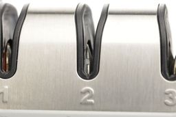 Close up view of the Chef’s Choice sharpener’s sharpening slots 1, 2, and 3