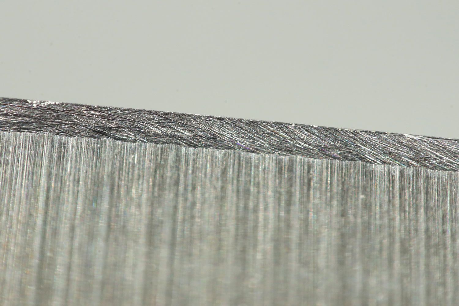 Close-up image of knife edge after sharpening with the EdgeKeeper