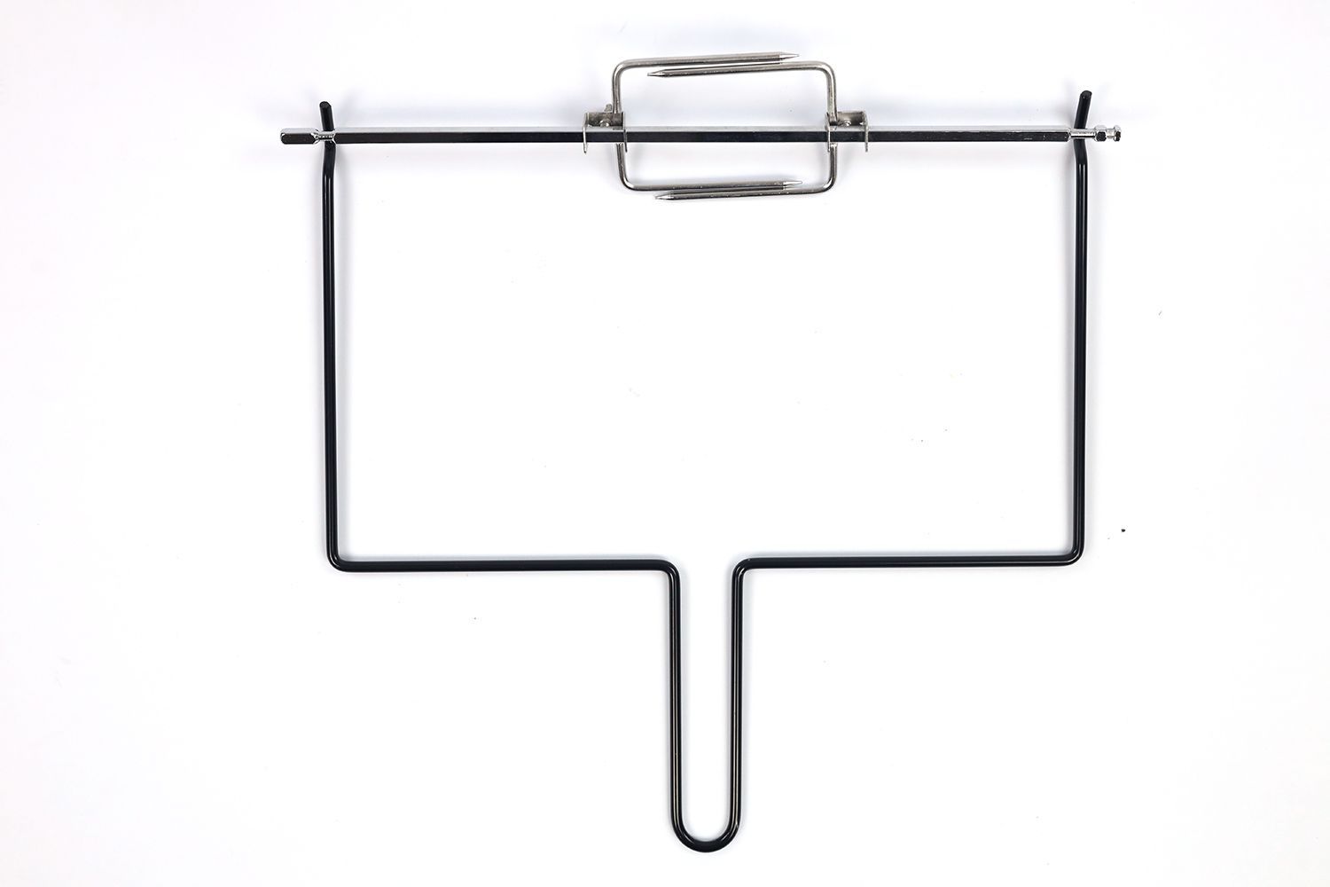 A stainless steel rotisserie kit and lifter of the Cosori CO130-AO 30L 12-In-1 Air Fryer Toaster Oven on a white background.