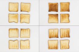 Panasonic FlashXpress Digital Small Toaster Oven ToastFrom left to right, 16 pieces of toast for the top and bottom of two toast levels including medium and darker.