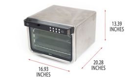 A closed front of the Ninja DT201 Foodi XL Pro Air Convection Toaster Oven with exterior measurements on a white background.