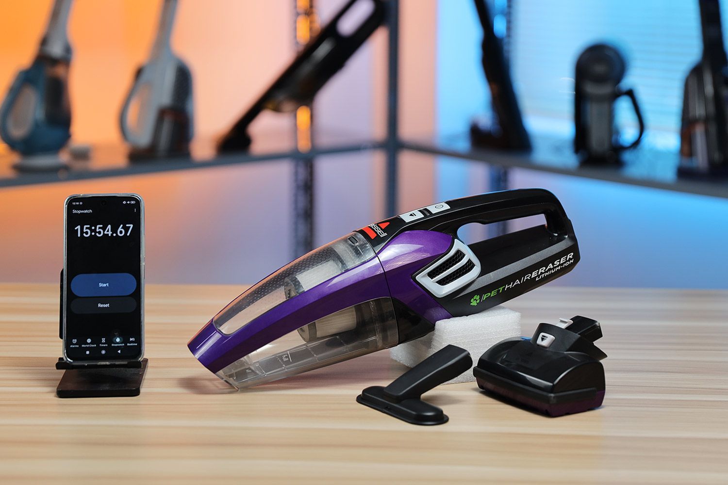 The Bissell Pet Hair Eraser can run close to 16 minutes continuously