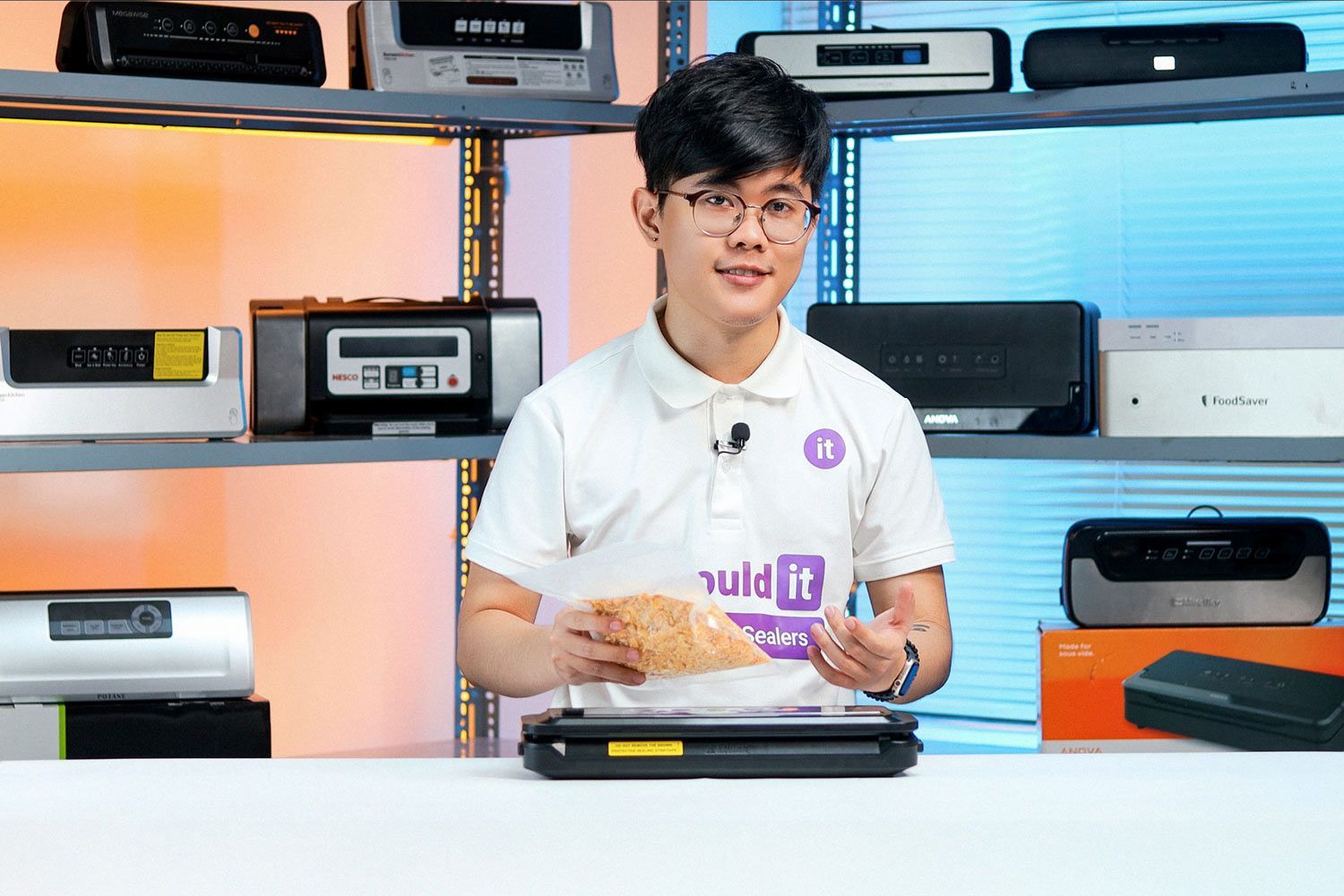 Matthew Lee Testing Vacuum Sealers in Shouldit's Lab