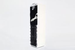 A full length angular view of the Avalon A1 water cooler dispenser showing the white side panel, and black rear metal grate.