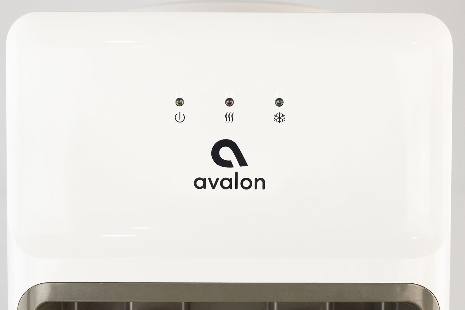 Close up of the control panel indicators on the Avalon A1 water cooler dispenser.