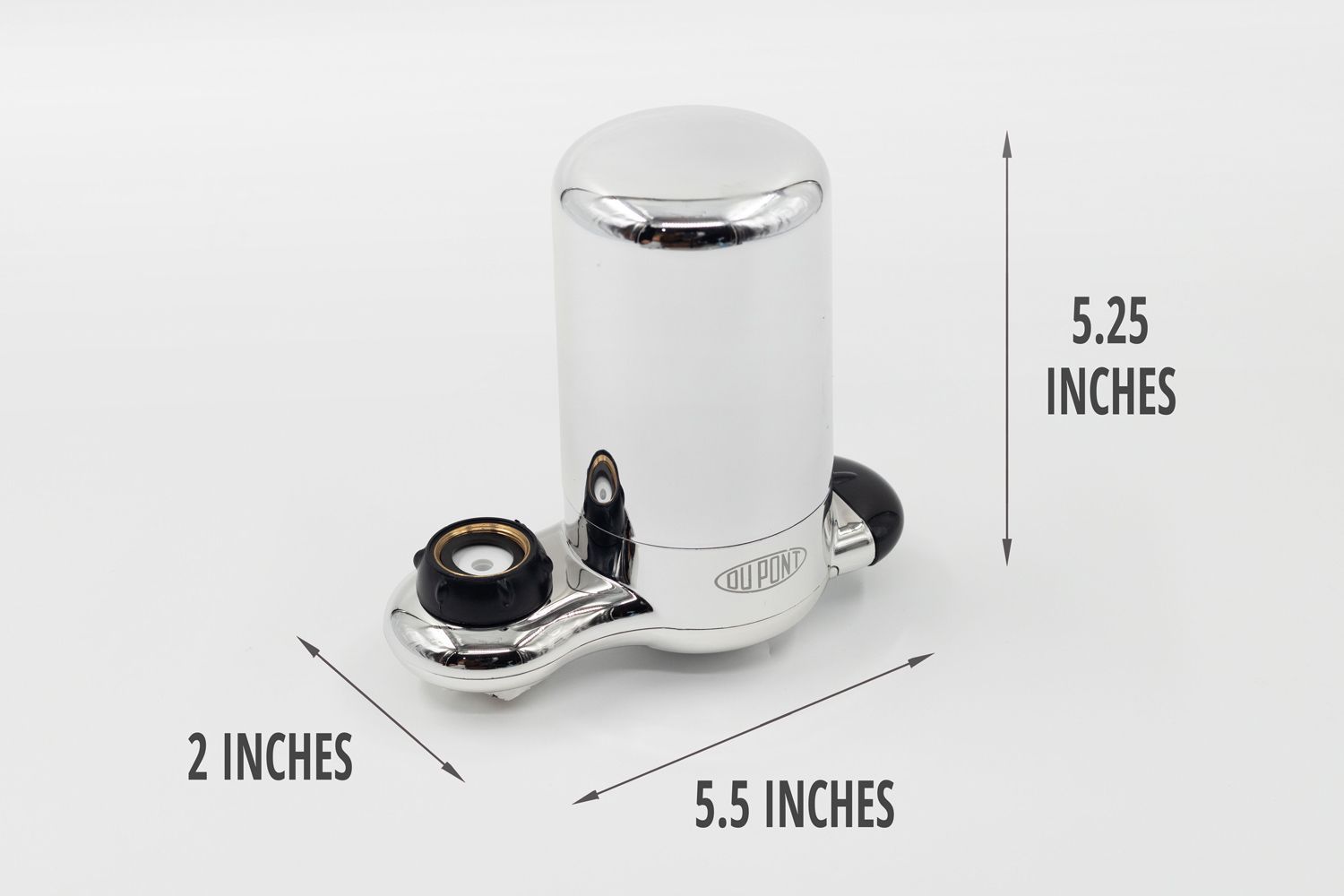 The dimensions of the DuPont WFFM100XCH. Length is 5.5 inches, width is 2 inches, and height is 5.25 inches.