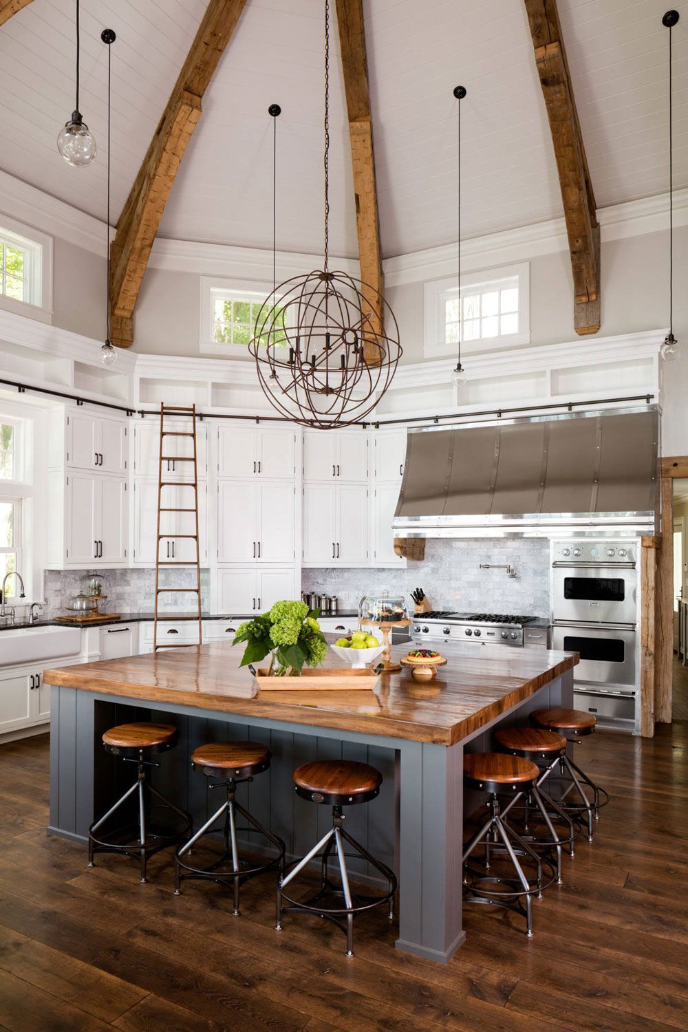 Chandeliers in Modern Country Kitchen Idea